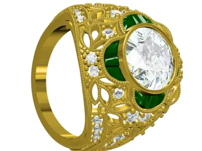 Antique Art Deco Womens Engagement Ring 3D print model