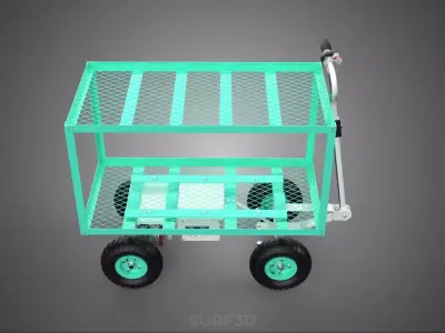 ELECTRIC 2 LEVEL TIER BED DECK STEEL TROLLEY WAGON CART GARDEN 3D model