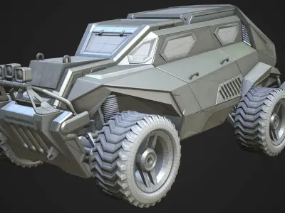 Sci-Fi Armored Racing Jeep 4X4 PBR Low-poly 3D model