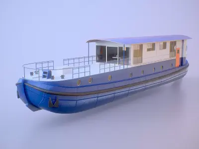 Dutch Barge Houseboat 3D Model Modern Floating Home Low-poly 3D model