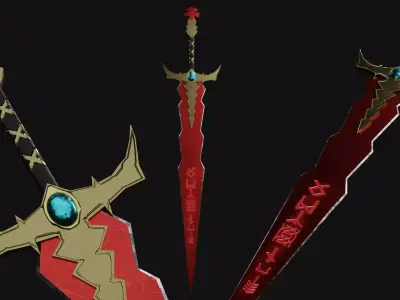 Crimson Sword Low Poly 2720 Tri Count Low-poly 3D model