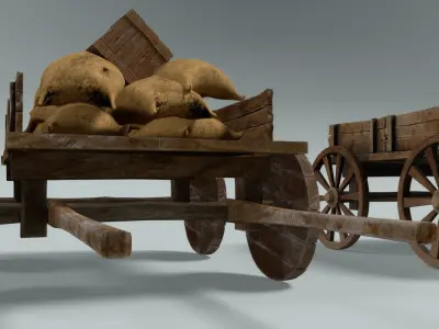 chariot two wooden wagons 3D model