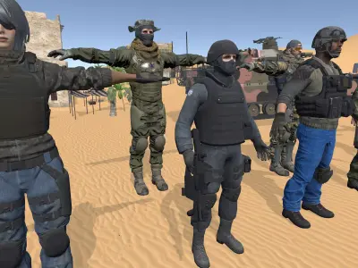 Desert Combat Environment Pack Soldiers Terrorists Weapons Asset Low-poly 3D model
