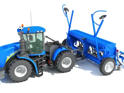 New Holland Tractor with Seed Drill 3D model