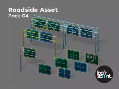 Modular Road sign Stylized Roadside 3D Asset Pack Low-poly 3D model
