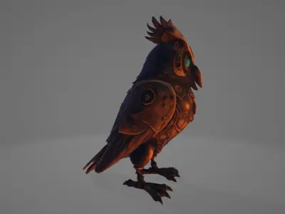 Mechanical Owl Sentinel Steampunk Guardian Low-poly 3D model