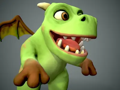 cartoon young dragon Low-poly 3D model