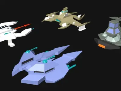 Spaceship lowpoly 3d model three spaceships Low-poly 3D model
