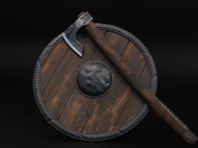 Axe and Shield Viking Free low-poly 3D model