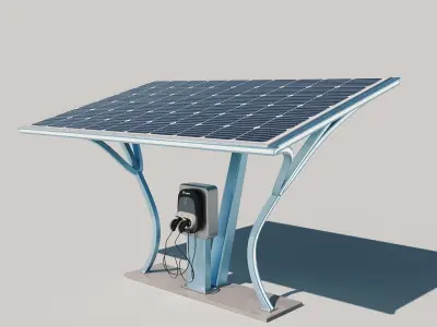 Modern Solar Carport with EV Charging Station 3D Model 3D model