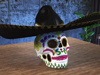 Mariachi Skull with Sombrero 3D model