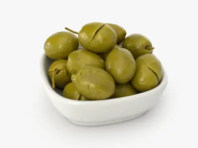 Ceramic Bowl of Cracked Green Olives 3D model