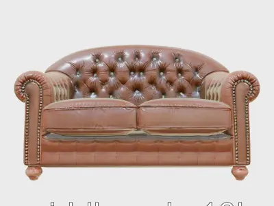 Antique Leather Armchair with Tufted Backrest and Rounded Arms Low-poly 3D model