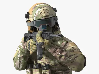 Army Soldier in Green Camo Rigged for Cinema 4D 3D model