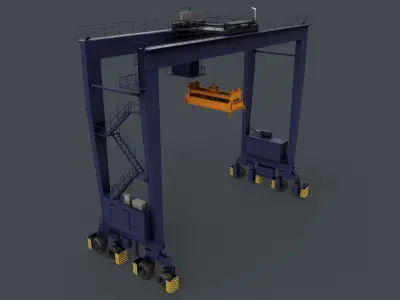 PBR Rubber Tyred Gantry Crane RTG V1 - Blue Dark Low-poly 3D model