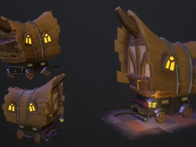 Stylized wagon Low-poly 3D model