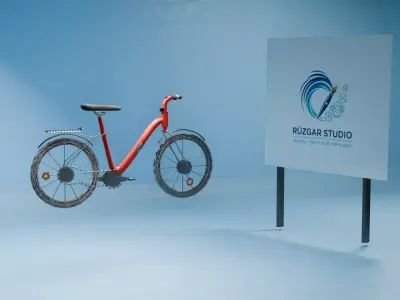 Bicycle Model with Headlight Animated Low-poly 3D model