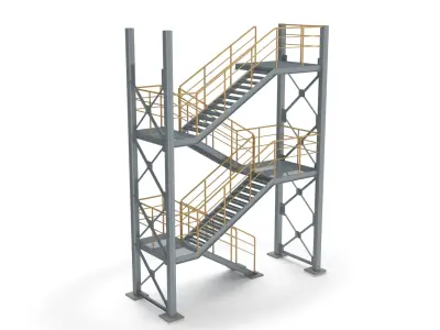 Fire Escape Stair PBR Unwraped Modular Two Levels 3D model