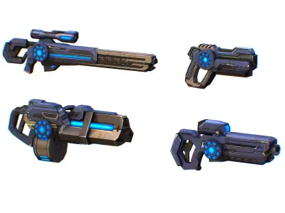 Weapons Set 4 Gun Pistol Assault rifle Sniper rifle machine gun 3D Model Pack 3