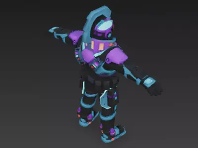 Cartoon Cyberpunk Rigged Mercenary 3D Model Low-poly 3D model
