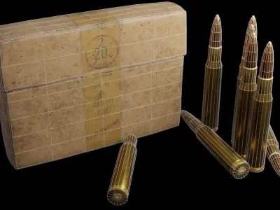 30-06 Springfield Rifle Cartridge and Box Low-poly 3D model