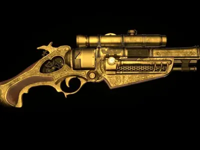 Steam Punk  Gold Gun Free 3D model