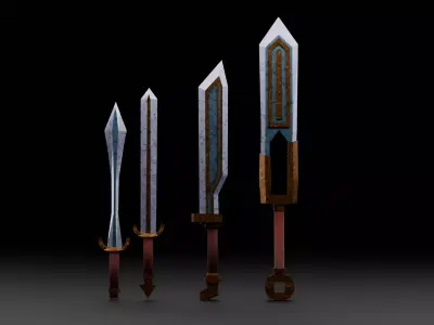 4 Stylized low-poly Ice Swords Game-ready Low-poly 3D model