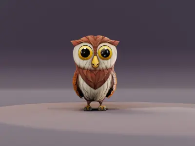 Cartoon Owl Rigged and Animated 3D Model Low-poly 3D model