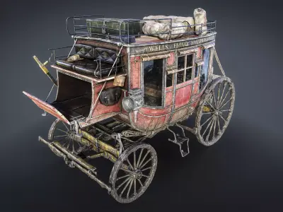 Stagecoach - Gameready - UE 5 - CGI Low-poly 3D model