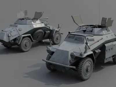 SdKfz 222 Armored car Low-poly 3D model