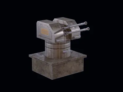 Realistic Turret with two guns on concrete podium gameready Free low-poly 3D model