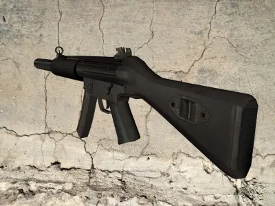 MP5-SD gun on concrete wall Low-poly 3D model