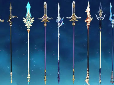 50 Genshin Impact Inspired Spear 3D Models Low-poly 3D model