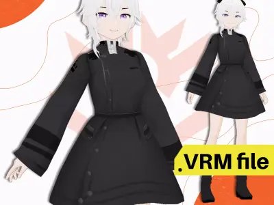 VRM MILITARY SCIFI WINTER DRESS ANIME GIRL SHORT HAIR 3D model