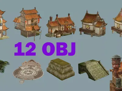 Ancient Japanese Village Collection Low-poly 3D Model Low-poly 3D model
