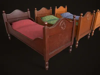 Classic vintage Single bed Low-poly 3D model