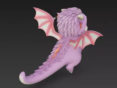 Cartoon Pink Baby Dragon 3D Model Low-poly 3D model