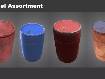 4K  Barrel Assortment Low-poly 3D model