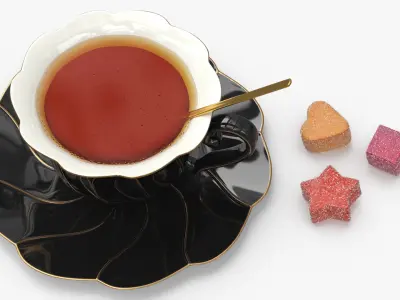 Porcelain Tea Cup with Saucer and Gumdrops Multicolor 3D model