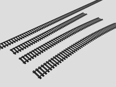 Railroad Tracks Straight And Curved Tileable Low-poly 3D model