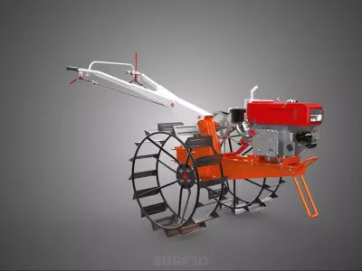 WALK BEHIND HAND WALKING TRACTOR DIESEL FARMER OPERATOR WORK MUD 3D model