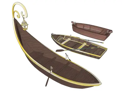 Fantasy lowpoly 3 Boats 3D model