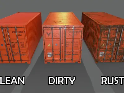 PBR 20 ft Shipping Cargo Container Version 2 - Orange Low-poly 3D model