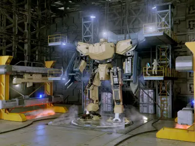 Sci Fi Mech Hangar Low-poly 3D model