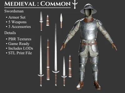 Medieval Collection Common Swordsman 3D Model Pack
