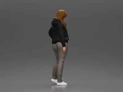 Casual girl with hoodie and sweatpants striking a confident pose 3D print model