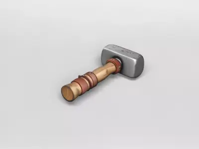 Rustic Blacksmith Hammer with Wooden Handle 3D model