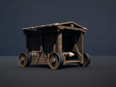 Medieval Siege Weapon - Heavy Battering ram Low-poly 3D model