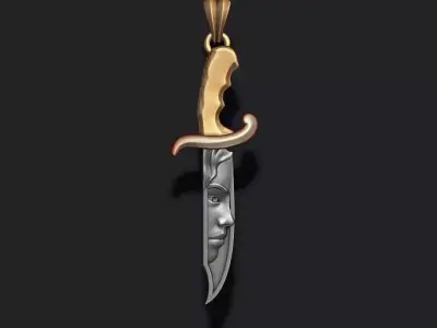 Knife with girl head face pendant 3D print model