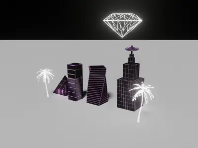 Vaporwave City Presets Low-poly 3D model